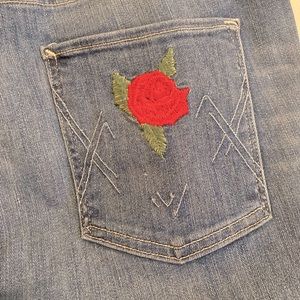 McGuire size 28 skinny jean. Medium blue with rose embroidered on back pockets